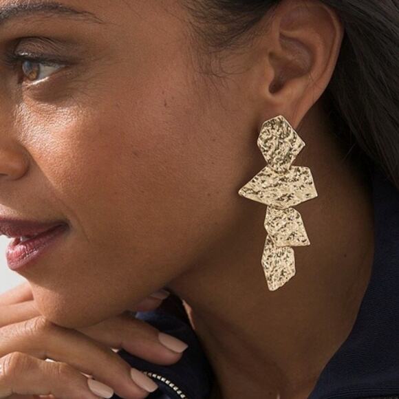 Chico's Gold Tone Textured Linear Earrings - Picture 5 of 5